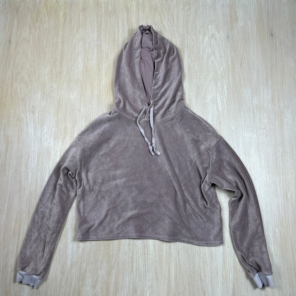 Code X Mode Velour Cropped Hoodie Mauve Casual Pullover Drawstring Lounge Small